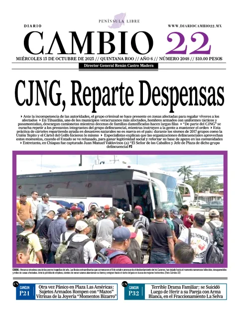 Portada de Diario Cambio 22 (contraportada) del miércoles, 15 de octubre de 2025