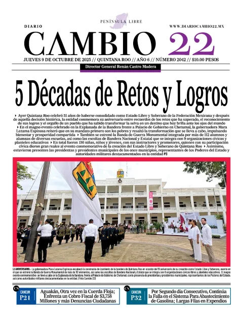 Portada de Diario Cambio 22 (portada) del jueves, 9 de octubre de 2025