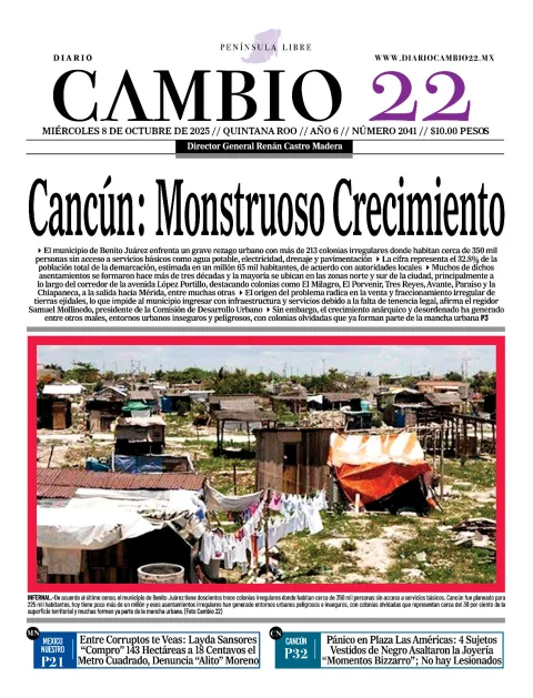 Portada de Diario Cambio 22 (contraportada) del miércoles, 8 de octubre de 2025