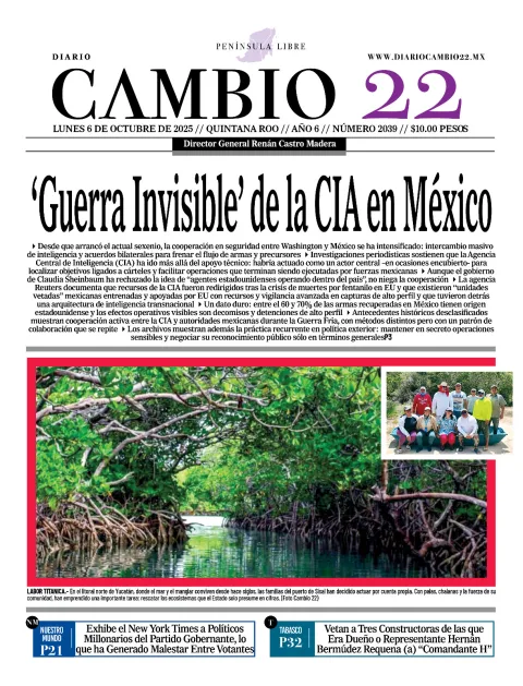 Portada de Diario Cambio 22 (contraportada) del lunes, 6 de octubre de 2025