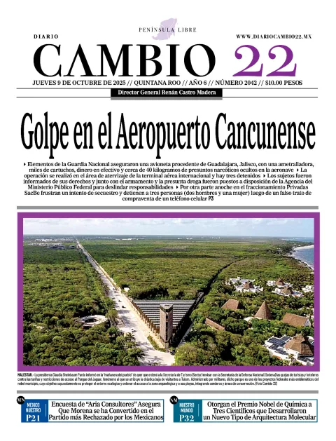 Portada de Diario Cambio 22 (contraportada) del jueves, 9 de octubre de 2025
