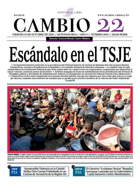 Portada de Diario Cambio 22 (portada) del viernes, 10 de octubre de 2025