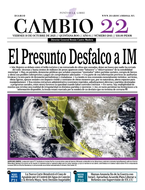 Portada de Diario Cambio 22 (contraportada) del viernes, 10 de octubre de 2025