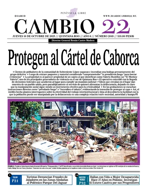 Portada de Diario Cambio 22 (contraportada) del jueves, 16 de octubre de 2025