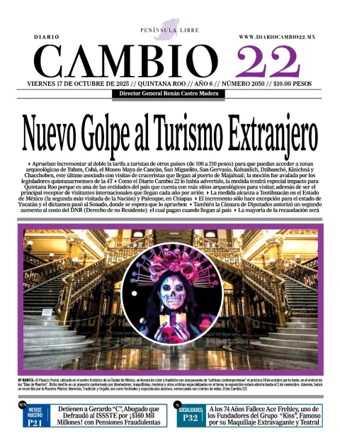 Portada de Diario Cambio 22 (contraportada) del viernes, 17 de octubre de 2025