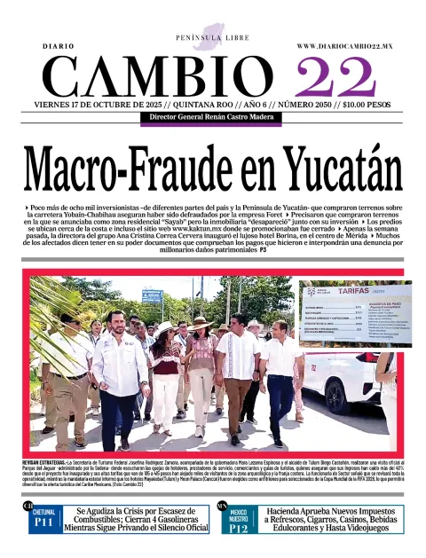 Portada de Diario Cambio 22 (portada) del viernes, 17 de octubre de 2025