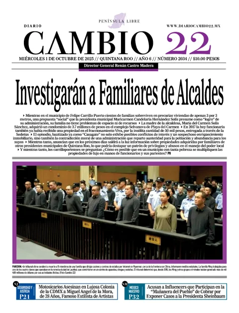 Portada de Diario Cambio 22 (portada) del miércoles, 1 de octubre de 2025