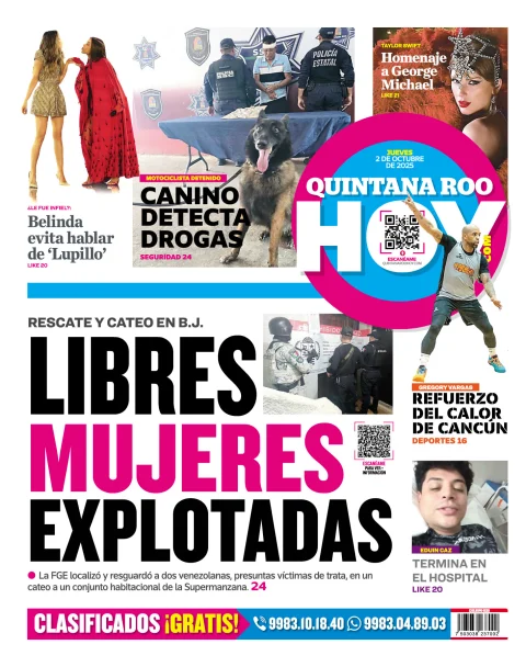 Portada de Quintana Roo Hoy (contraportada) del jueves, 2 de octubre de 2025