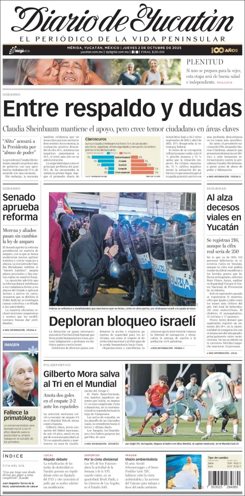 Portada de Diario de Yucatán del jueves, 2 de octubre de 2025