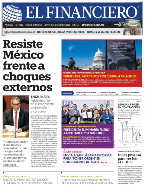Portada de El Financiero del jueves, 2 de octubre de 2025