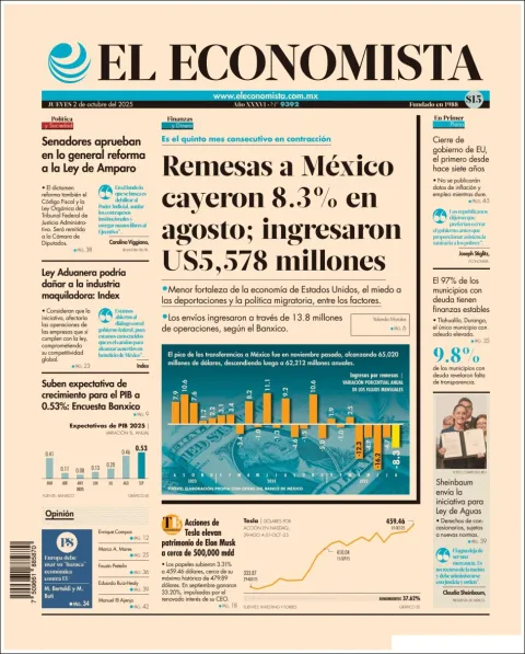 Portada de El Economista del jueves, 2 de octubre de 2025