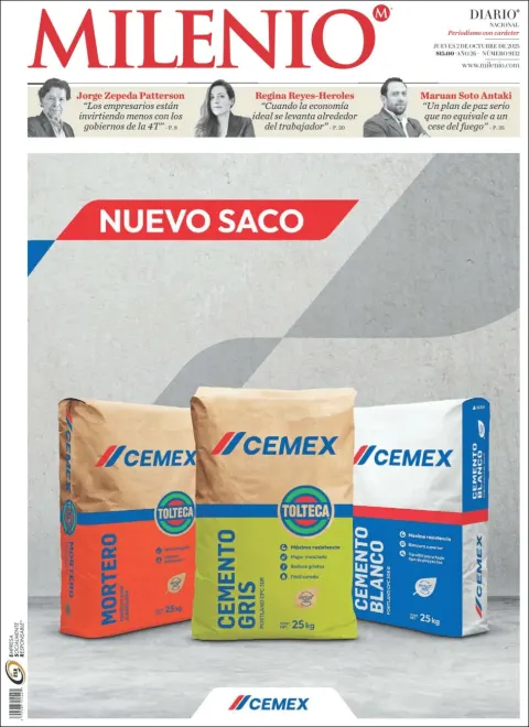 Portada de Milenio del jueves, 2 de octubre de 2025