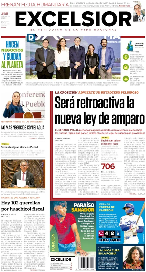 Portada de Excelsior del jueves, 2 de octubre de 2025