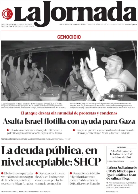 Portada de La Jornada del jueves, 2 de octubre de 2025