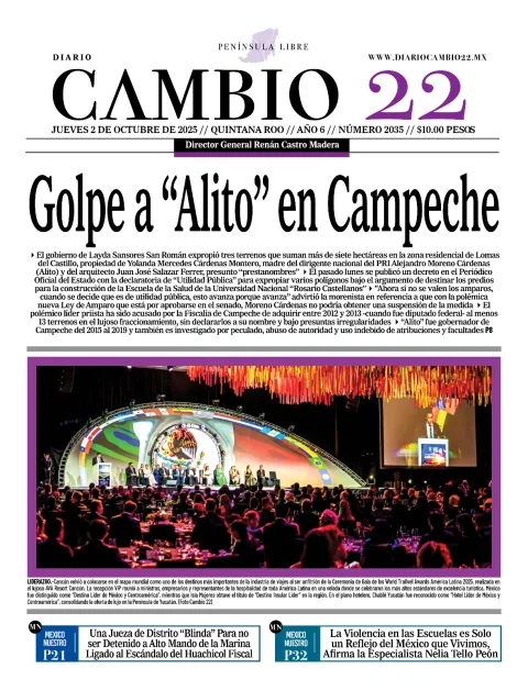 Portada de Diario Cambio 22 (portada) del jueves, 2 de octubre de 2025
