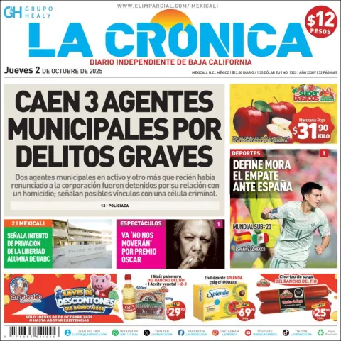 Portada de La Cronica del jueves, 2 de octubre de 2025