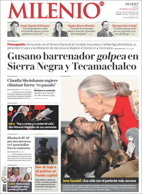 Portada de Milenio Puebla del jueves, 2 de octubre de 2025