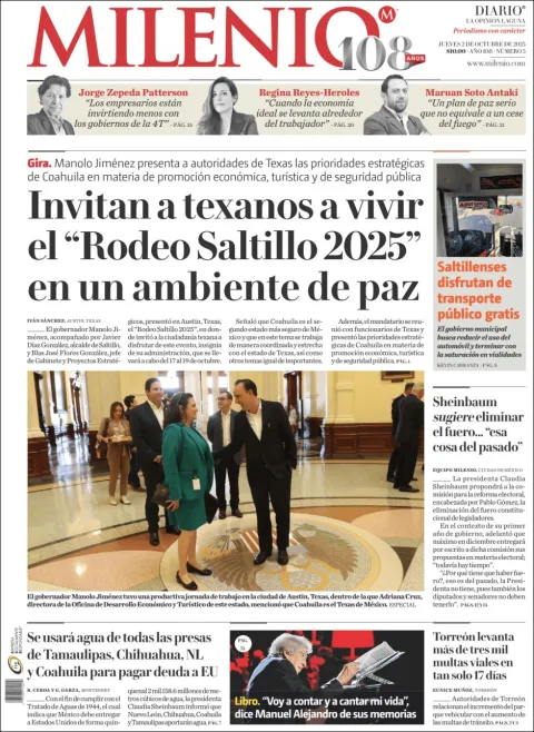 Portada de Milenio Laguna del jueves, 2 de octubre de 2025