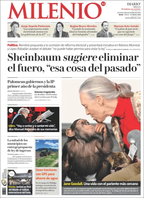 Portada de Milenio Hidalgo del jueves, 2 de octubre de 2025