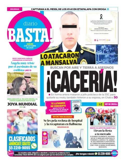Portada de Basta! (contraportada ) del jueves, 2 de octubre de 2025