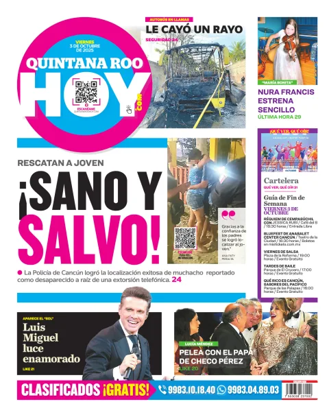 Portada de Quintana Roo Hoy (contraportada) del viernes, 3 de octubre de 2025