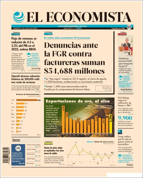 Portada de El Economista del viernes, 3 de octubre de 2025
