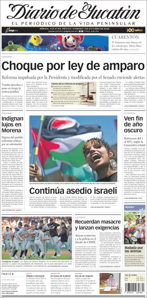 Portada de Diario de Yucatán del viernes, 3 de octubre de 2025
