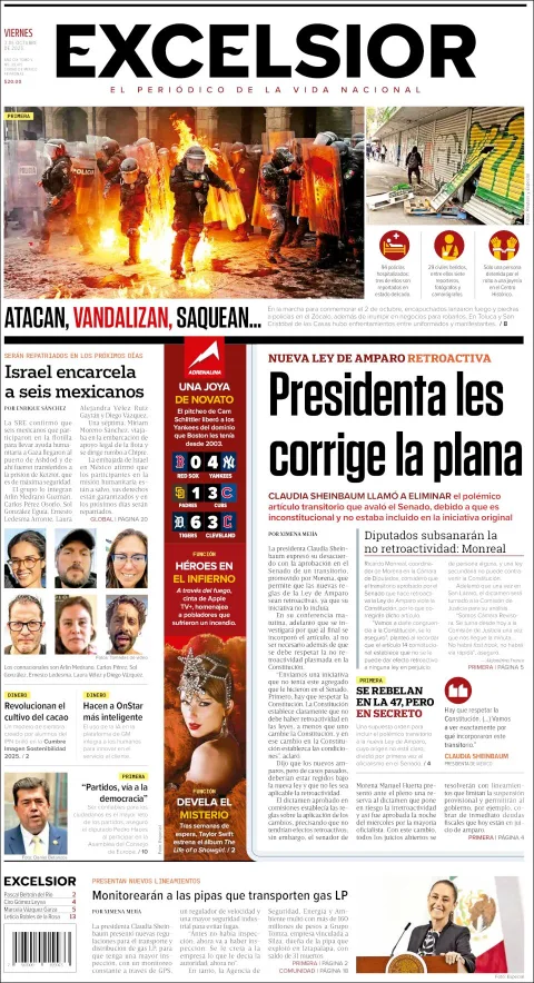 Portada de Excelsior del viernes, 3 de octubre de 2025