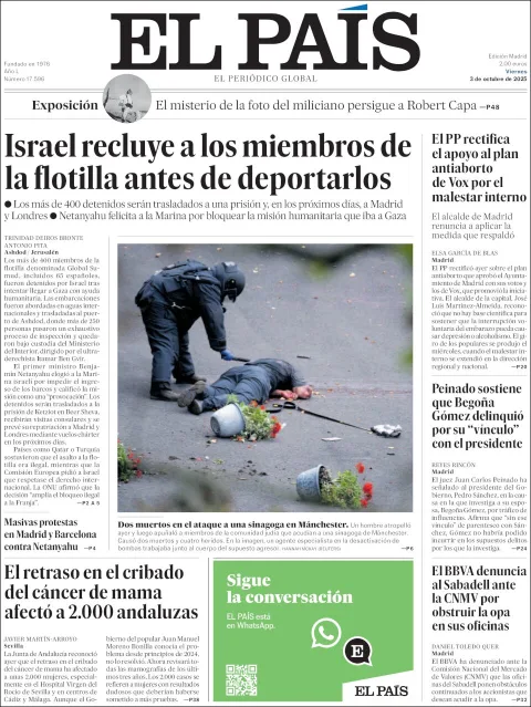 Portada de El Pais del viernes, 3 de octubre de 2025