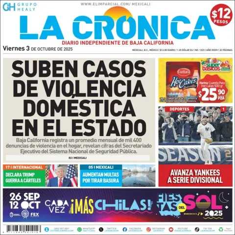 Portada de La Cronica del viernes, 3 de octubre de 2025