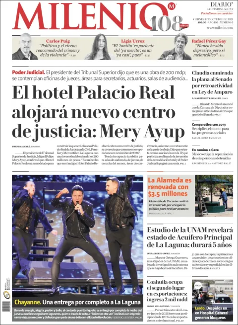 Portada de Milenio Laguna del viernes, 3 de octubre de 2025