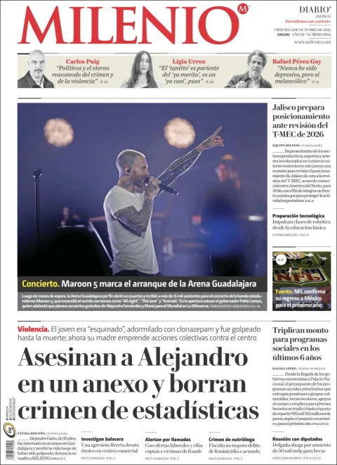 Portada de Milenio Jalisco del viernes, 3 de octubre de 2025