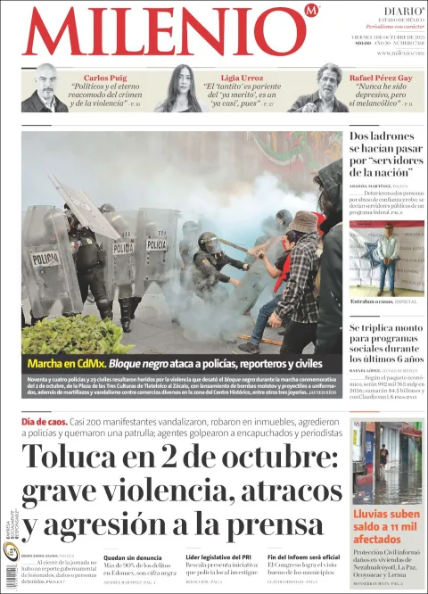 Portada de Milenio Edo de Mexico del viernes, 3 de octubre de 2025