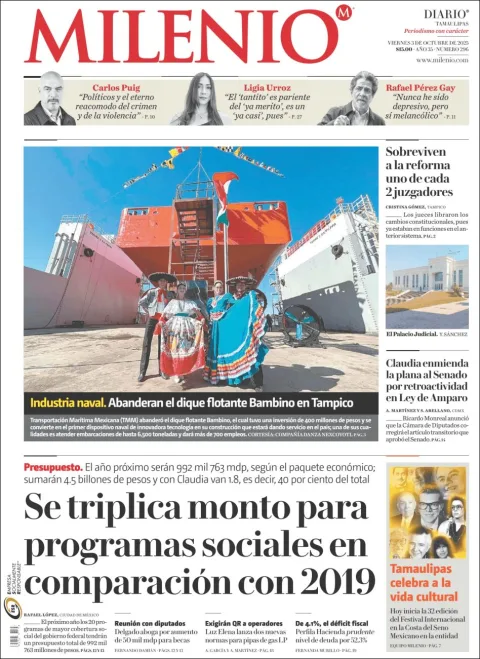 Portada de Milenio Tamaulipas del viernes, 3 de octubre de 2025