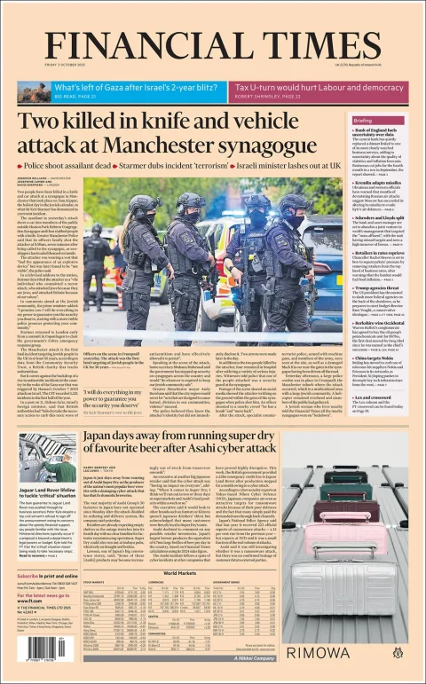 Portada de Financial Times del viernes, 3 de octubre de 2025