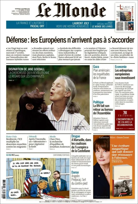 Portada de Le Monde del viernes, 3 de octubre de 2025
