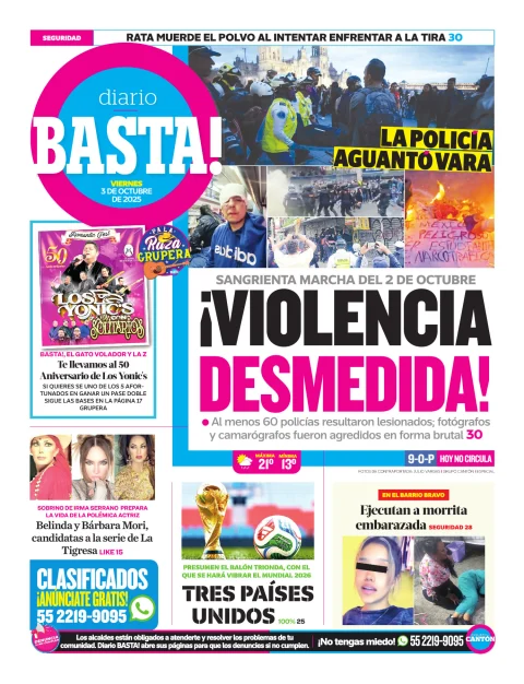 Portada de Basta! (contraportada ) del viernes, 3 de octubre de 2025