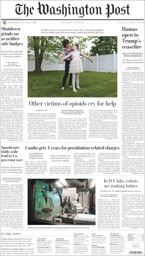 Portada de The Washington Post del sábado, 4 de octubre de 2025