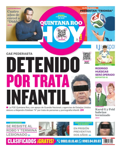 Portada de Quintana Roo Hoy (contraportada)