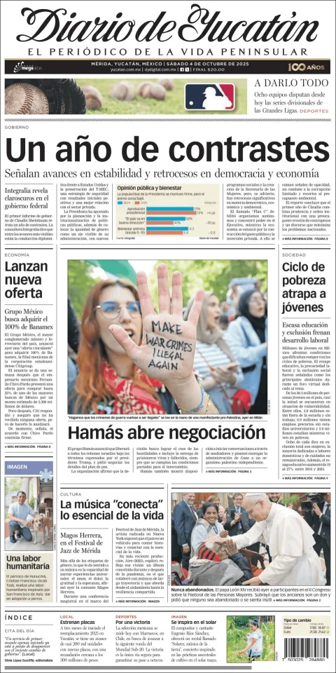Portada de Diario de Yucatán del sábado, 4 de octubre de 2025