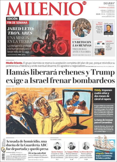 Portada de Milenio del sábado, 4 de octubre de 2025