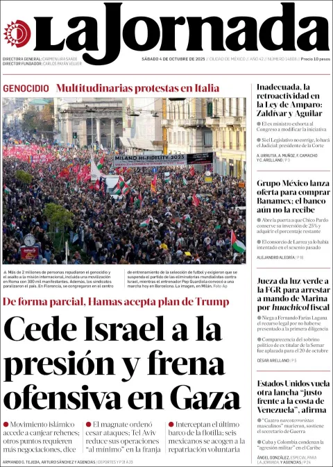 Portada de La Jornada del sábado, 4 de octubre de 2025
