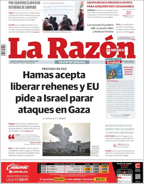 Portada de La Razon del sábado, 4 de octubre de 2025