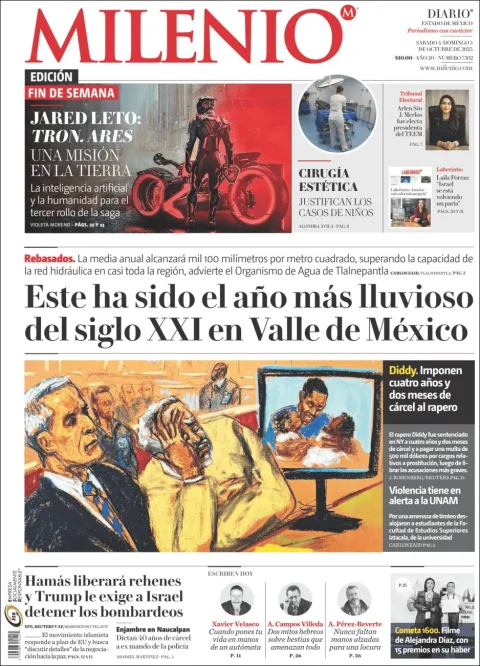 Portada de Milenio Edo de Mexico del sábado, 4 de octubre de 2025