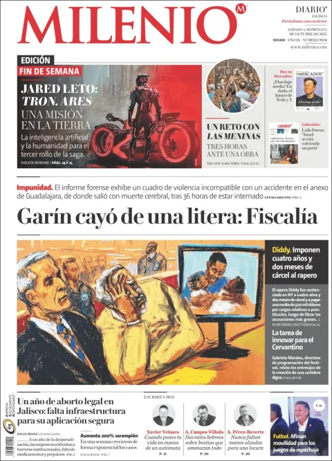 Portada de Milenio Jalisco del sábado, 4 de octubre de 2025