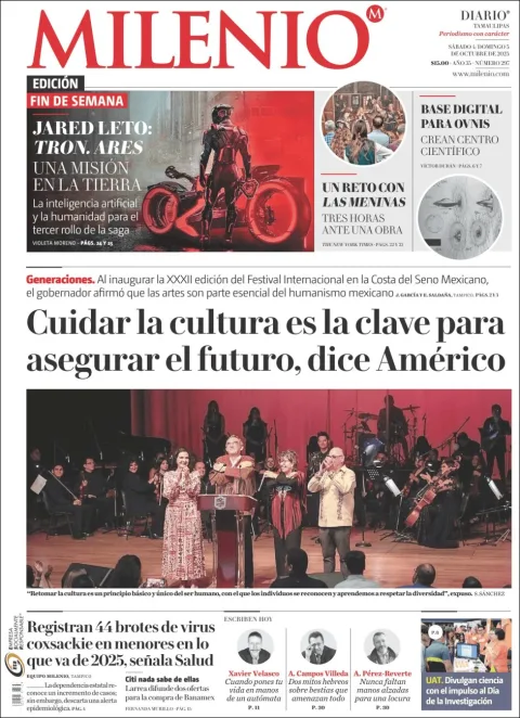 Portada de Milenio Tamaulipas del sábado, 4 de octubre de 2025