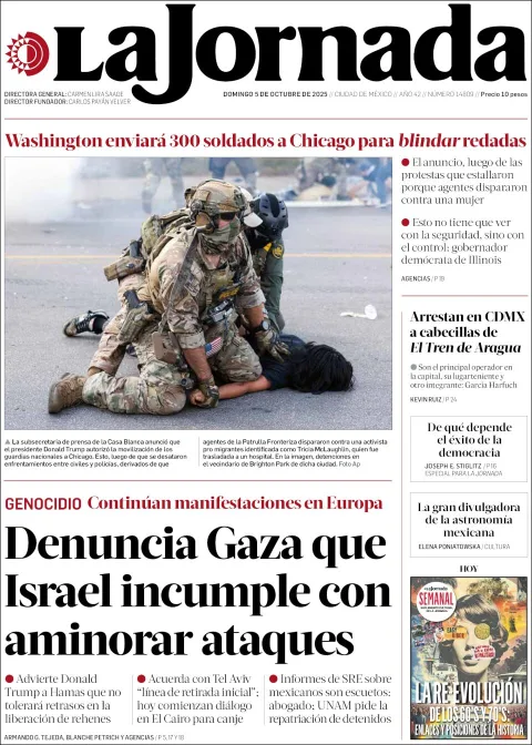 Portada de La Jornada del domingo, 5 de octubre de 2025