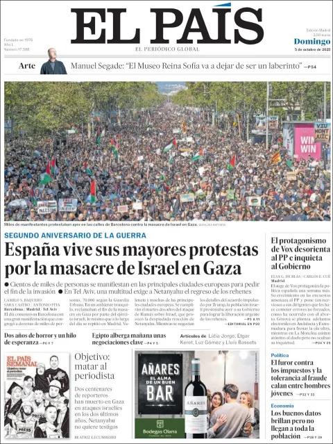 Portada de El Pais del domingo, 5 de octubre de 2025