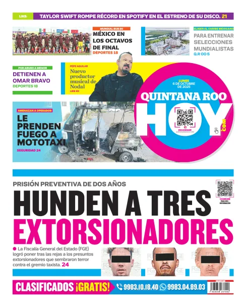 Portada de Quintana Roo Hoy (contraportada) del lunes, 6 de octubre de 2025