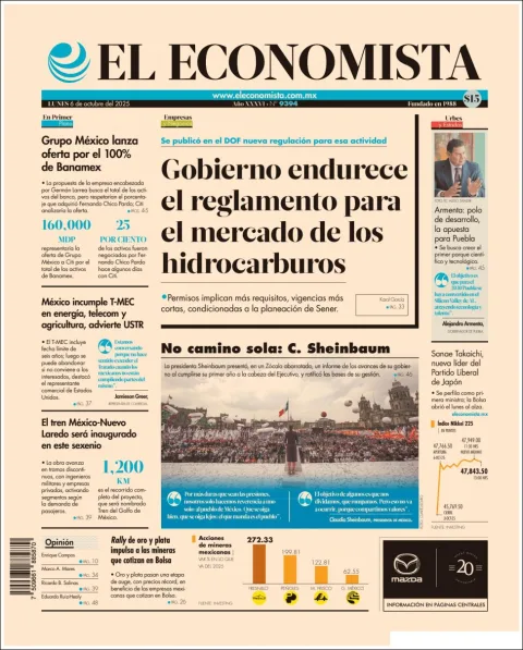 Portada de El Economista del lunes, 6 de octubre de 2025